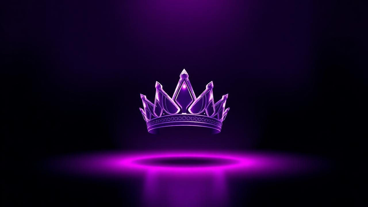 Glowing purple crown silhouette floating on a deep violet background.